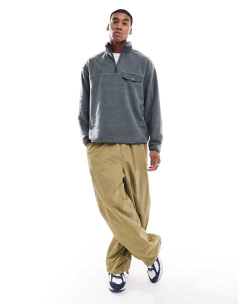 ASOS DESIGN - Grå afslappet sweatshirt i fleece med kvart lynlås og brystlomme - view 1