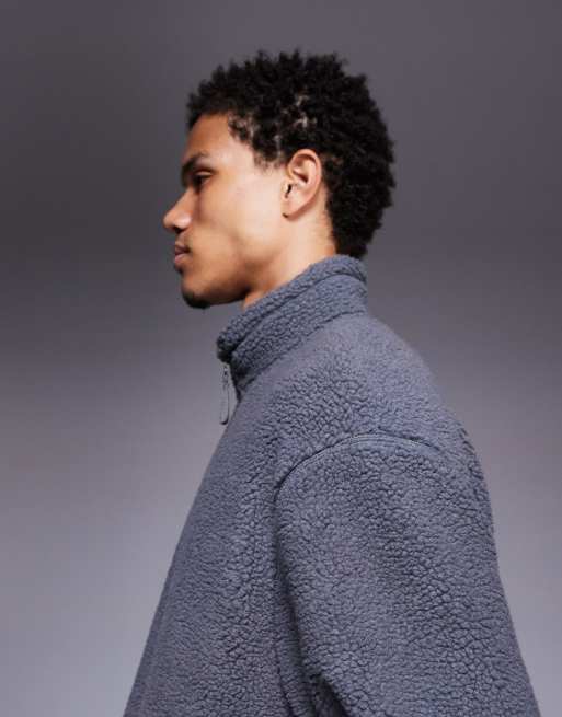 ASOS DESIGN - Grå afslappet sweatshirt med ståkrave og gennemgående lynlås i imiteret lammeskind, 4 af 5