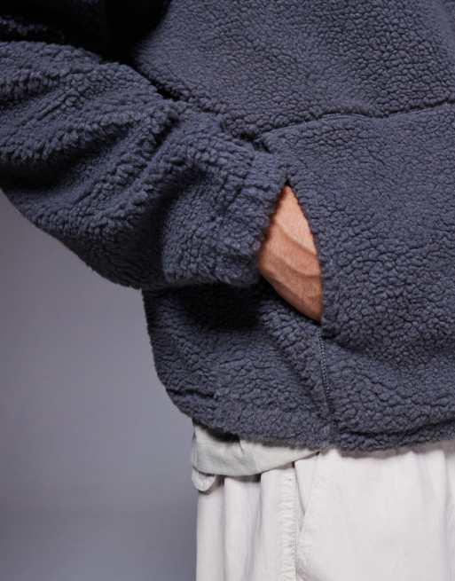 ASOS DESIGN - Grå afslappet sweatshirt med ståkrave og gennemgående lynlås i imiteret lammeskind, 5 af 5