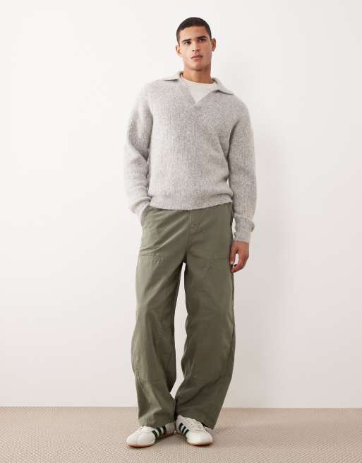 ASOS DESIGN - Grå afslappet trøje i polostil med hak i kraven i strikket uldblanding, 2 af 5