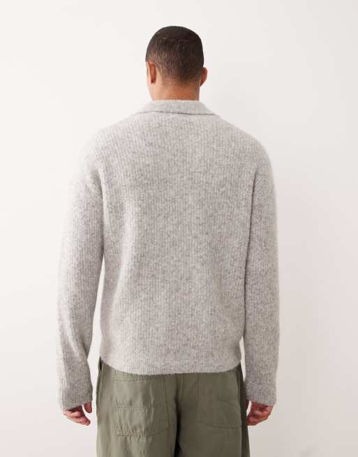 ASOS DESIGN - Grå afslappet trøje i polostil med hak i kraven i strikket uldblanding, 3 af 5