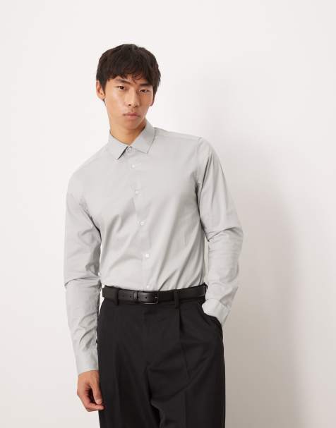 ASOS DESIGN - Grå arbejdsskjorte med stretch i slim fit - view 1