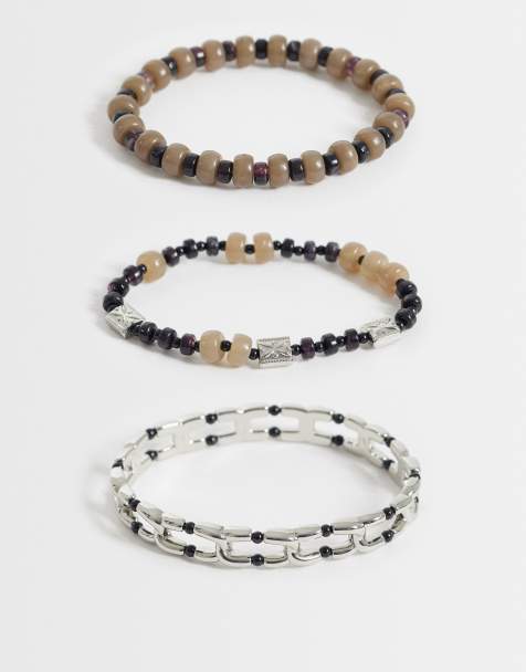 ASOS DESIGN – Grå armband med pärlor och stretchiga länkar, 3-pack - view 1