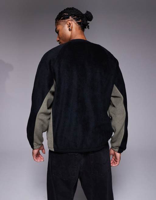 ASOS DESIGN – Grå, avslappnad, blockfärgad sweatshirt med passpoaler i fleece, 3 av 5