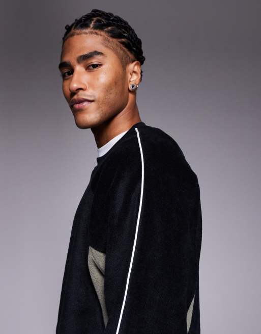 ASOS DESIGN – Grå, avslappnad, blockfärgad sweatshirt med passpoaler i fleece, 5 av 5