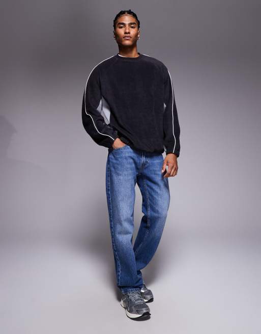 ASOS DESIGN – Grå, avslappnad, blockfärgad sweatshirt med passpoaler i fleece, 2 av 5