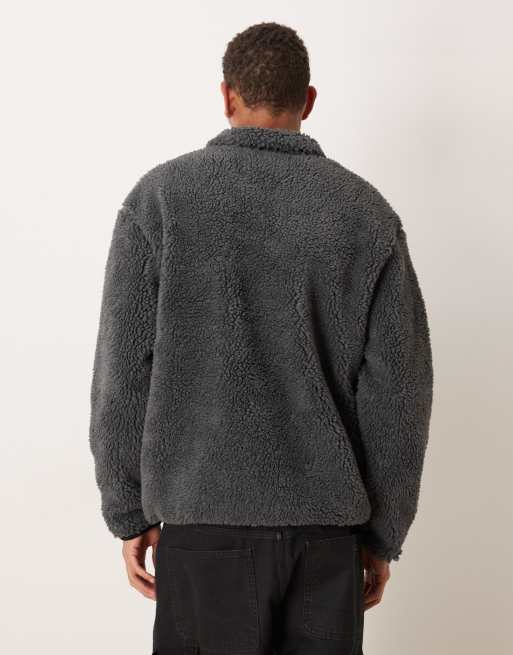 ASOS DESIGN – Grå, avslappnad fleecetröja med kvartslång dragkedja och ficka, 3 av 5
