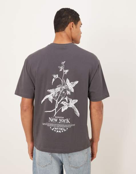 ASOS DESIGN – Grå, avslappnad t-shirt med blommigt tryck - view 1