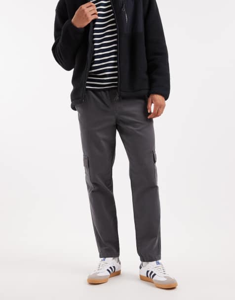 ASOS DESIGN – Grå, avsmalnande cargobyxor med dra på-design - view 1