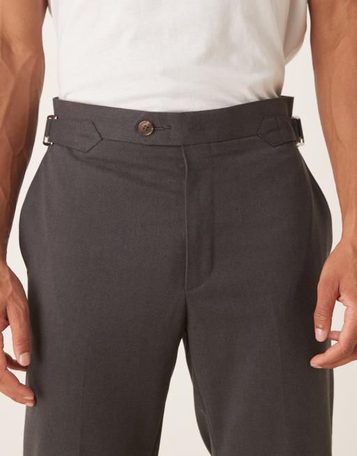 ASOS DESIGN – Grå, avsmalnande, figursydda byxor i flanell med sidojustering, 4 av 5