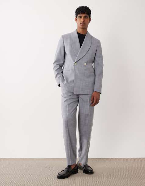 ASOS DESIGN – Grå, avsmalnande kostymbyxor i linnestil - view 1