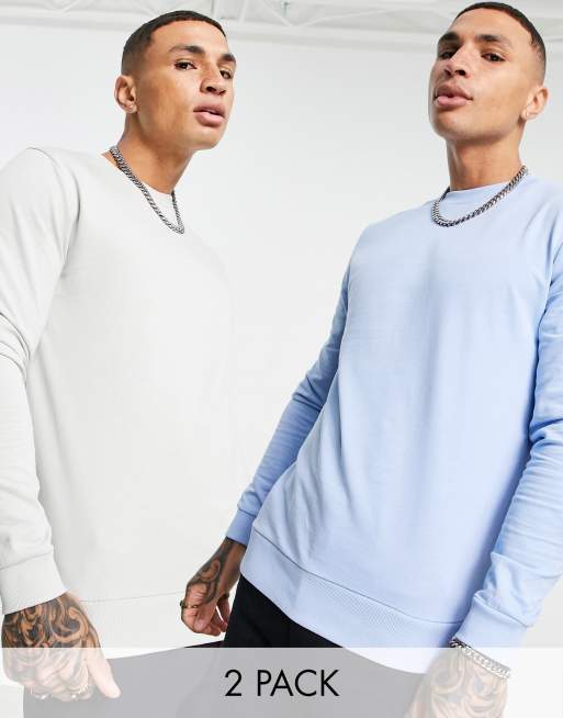ASOS DESIGN – Grå/blå sweatshirt i lätt material, 2-pack – GREY