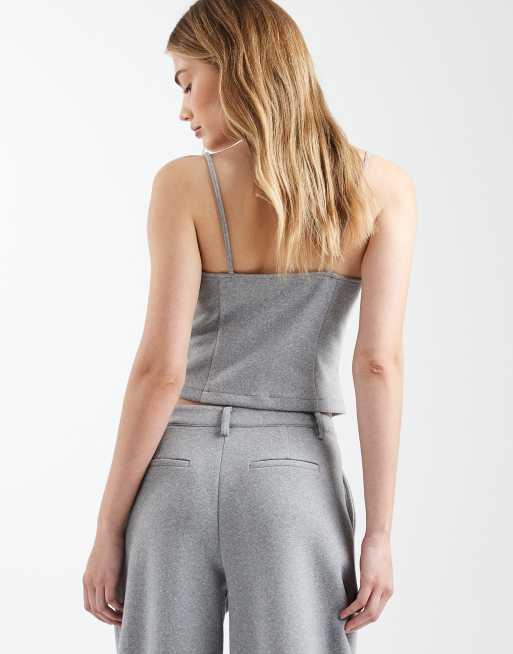 ASOS DESIGN – Grå, borstad kostymväst med knappar och smala axelband, del av set, 4 av 4