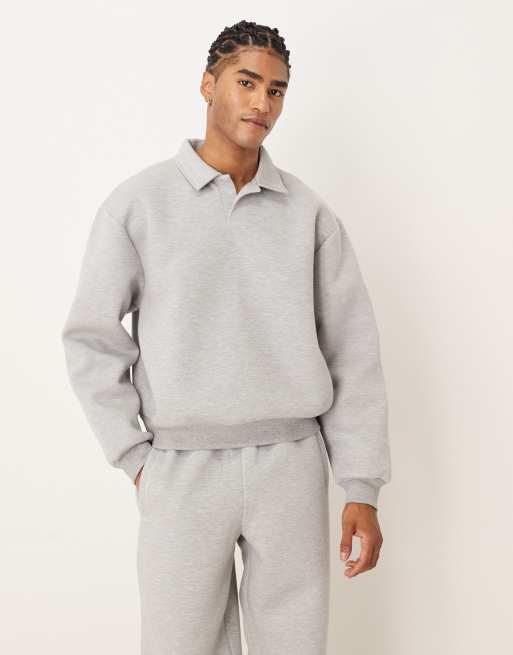 ASOS DESIGN – Grå, boxig pikétröja i oversize av scubaliknande tyg