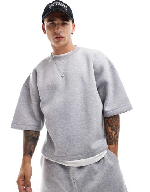 ASOS DESIGN – Grå, boxig t-shirt i extra oversize med fålldetalj, del av set