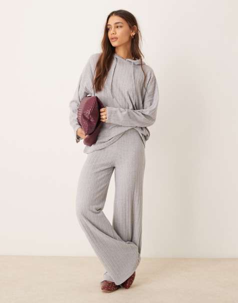 ASOS DESIGN – Grå, bredribbad, supermjuk huvtröja i oversize och lång modell, del av set - view 1