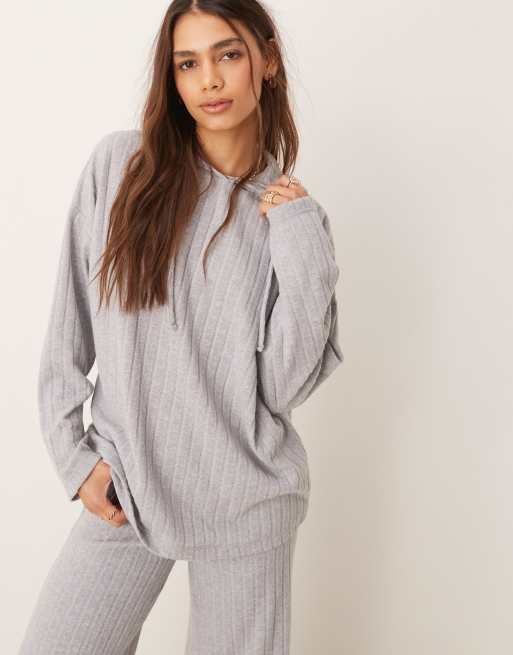 ASOS DESIGN – Grå, bredribbad, supermjuk huvtröja i oversize och lång modell, del av set, 2 av 4