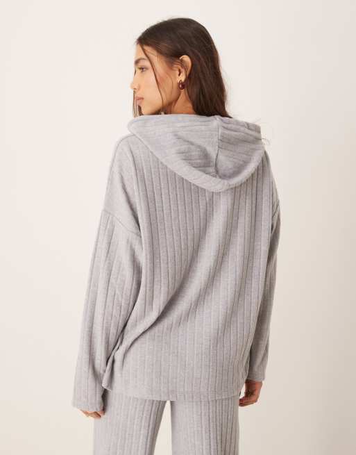 ASOS DESIGN – Grå, bredribbad, supermjuk huvtröja i oversize och lång modell, del av set, 3 av 4