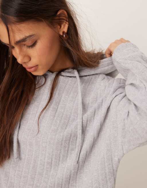 ASOS DESIGN – Grå, bredribbad, supermjuk huvtröja i oversize och lång modell, del av set, 4 av 4