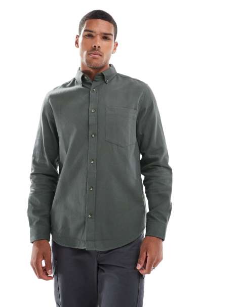 ASOS DESIGN - Grå børstet oxford-skjorte i regular fit - view 1