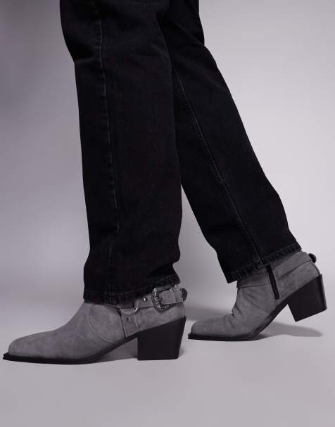 ASOS DESIGN – Grå chelseaboots med spänne och kubansk klack i mocka - view 1