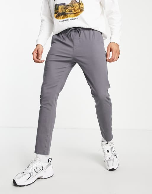ASOS DESIGN – Grå chinos i extra smal passform med elastisk midja