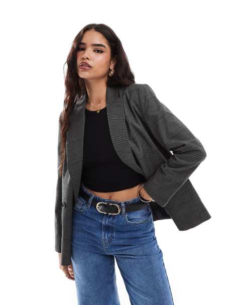 ASOS DESIGN - Grå dobbeltradet blazer med tern - view 1