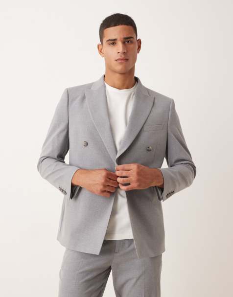ASOS DESIGN – Grå dubbelknäppt kavaj med smal passform, del av kostym - view 1