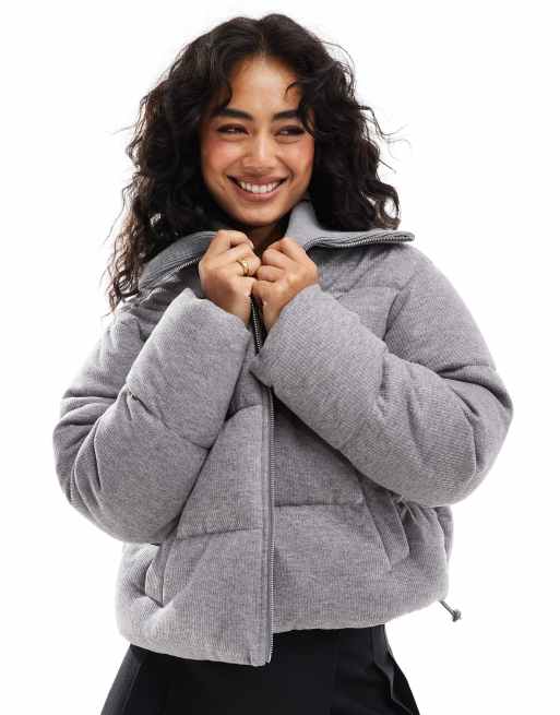 ASOS DESIGN - Grå dynejakke med strikket krave i fløjl