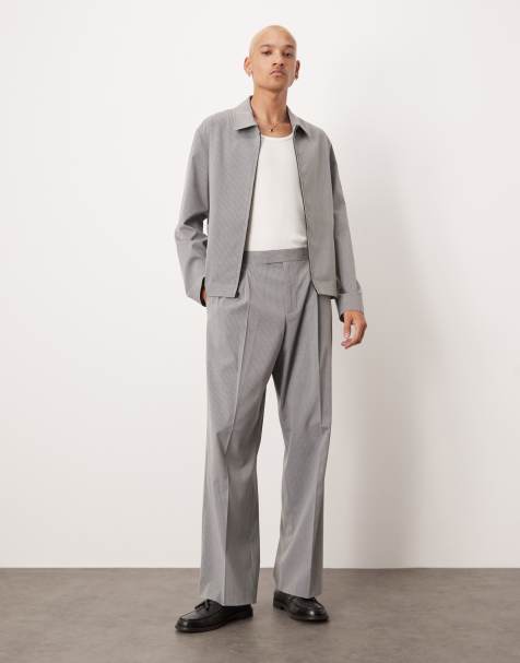 ASOS DESIGN - Grå elegant cropped Harrington-jakke med nålestriber - Del af sæt - view 1