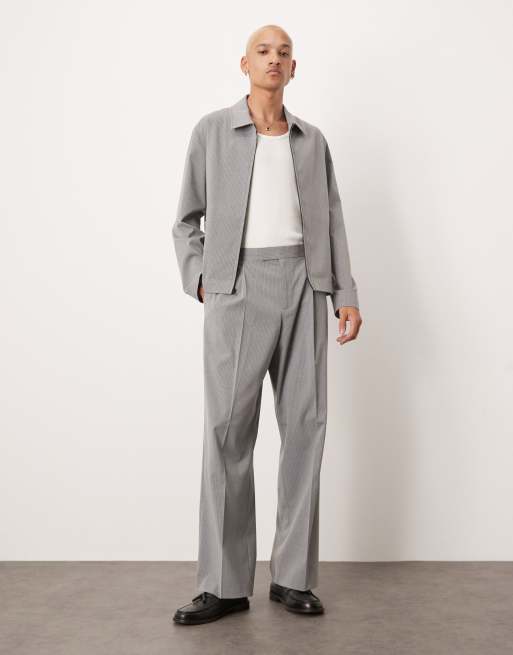 ASOS DESIGN - Grå elegant cropped Harrington-jakke med nålestriber - Del af sæt