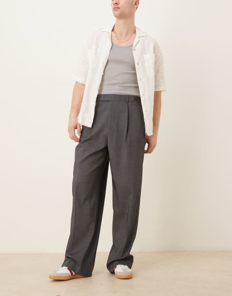 ASOS DESIGN - Grå elegante bukser med elastisk talje, vide ben og plisseringer foran i sildebensmønster - view 1
