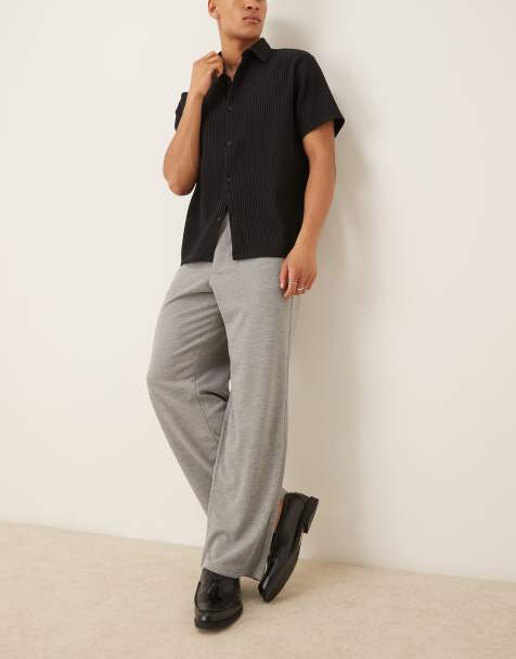 ASOS DESIGN - Grå elegante bukser med vide ben, dobbelte plisseringer og tekstur - view 1
