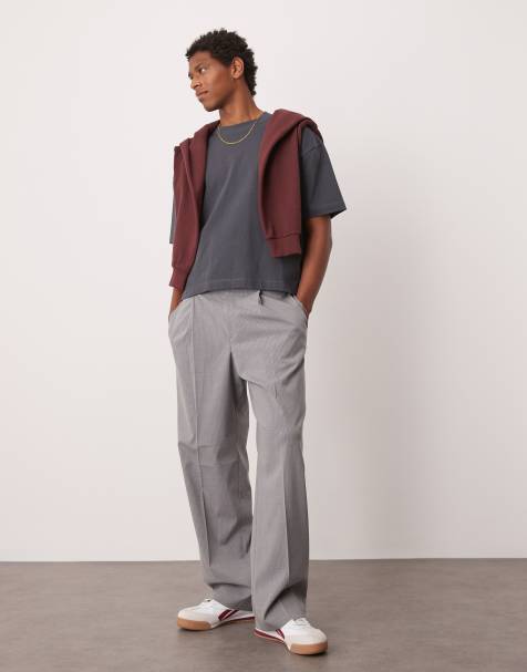 ASOS DESIGN - Grå elegante bukser med vide ben, elastisk talje og nålestriber - Del af sæt - view 1