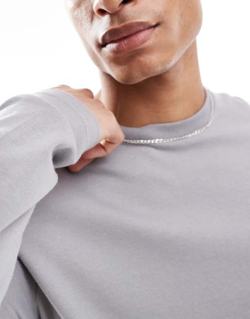 ASOS DESIGN – Grå, enkel t-shirt med rund halsringning och långa ärmar, 3 av 4