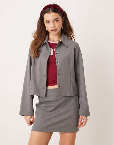 ASOS DESIGN – Grå, figursydd jacka med krage och boxig passform, del av set - view 1
