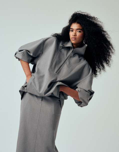 ASOS DESIGN – Grå, figursydd jacka med ståkrage, del av set - view 1