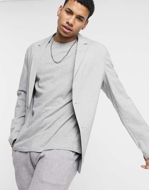 ASOS DESIGN – Grå figursydd kavaj i mjukt material med extra smal passform