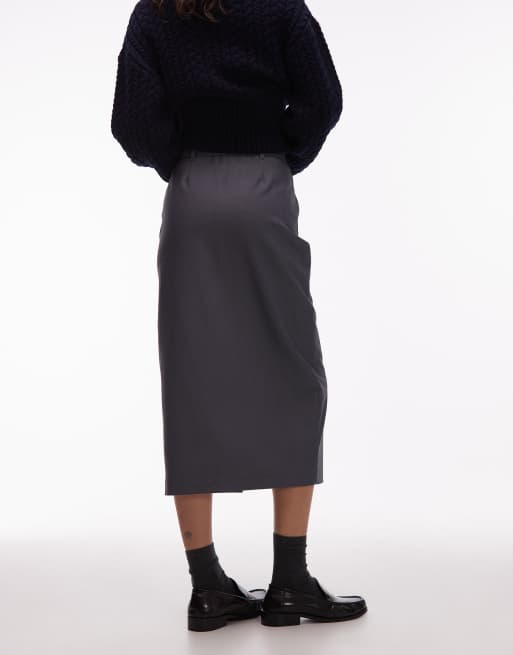ASOS DESIGN – Grå, figursydd midikjol i rak modell, 3 av 5