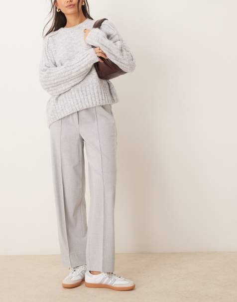 ASOS DESIGN – Grå, figursydda, ankellånga byxor med resårmidja - view 1