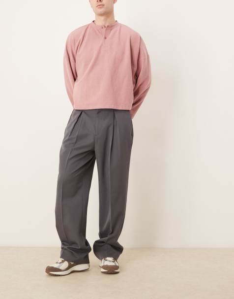 ASOS DESIGN – Grå finbyxor med vida ben, resårmidja och inåtvända veck framtill - view 1