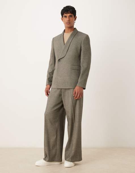 ASOS DESIGN – Grå, fiskbensmönstrad kostym i oversize - view 1