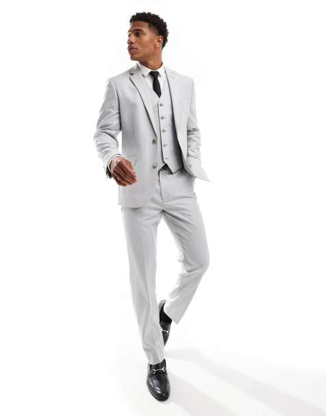 ASOS DESIGN – Grå, fiskbensmönstrad kostym med smal passform - view 1