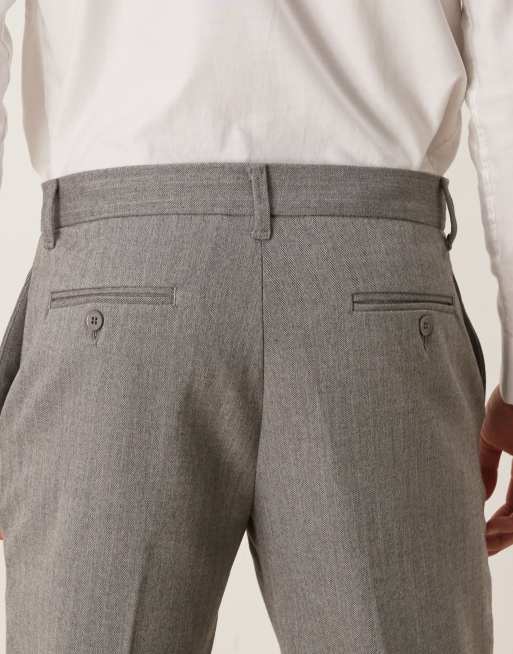 ASOS DESIGN – Grå, fiskbensmönstrade, avsmalnande finbyxor i yllestil, 5 av 5