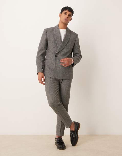 ASOS DESIGN – Grå, fiskbensmönstrade, avsmalnande kostymbyxor, del av kostym - view 1
