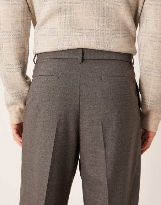 ASOS DESIGN – Grå, fiskbensmönstrade finbyxor med vida ben och skärp, 5 av 5
