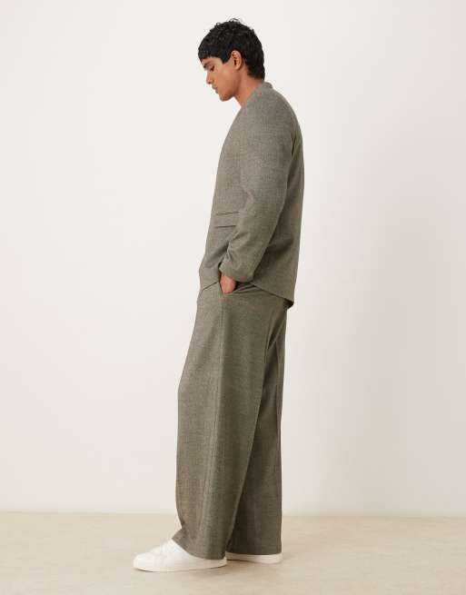 ASOS DESIGN – Grå, fiskbensmönstrade kostymbyxor med ledig passform, del av kostym, 3 av 5