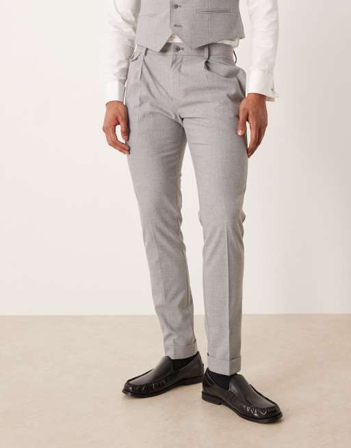 ASOS DESIGN – Grå, fiskbensmönstrade kostymbyxor med smal passform, del av kostym, 2 av 5