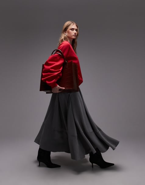 ASOS DESIGN - Grå flagrende rundskåret maxinederdel - view 1