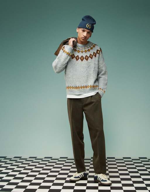 ASOS DESIGN – Grå, fluffigt stickad tröja i oversize med boxig passform och fairislemönster, 2 av 4